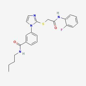 molecular formula C22H23FN4O2S B2439235 N-butyl-3-[2-({[(2-fluorophenyl)carbamoyl]methyl}sulfanyl)-1H-imidazol-1-yl]benzamide CAS No. 1115371-71-5