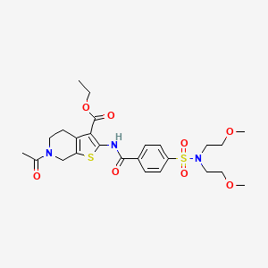 molecular formula C25H33N3O8S2 B2439239 ethyl 6-acetyl-2-(4-(N,N-bis(2-methoxyethyl)sulfamoyl)benzamido)-4,5,6,7-tetrahydrothieno[2,3-c]pyridine-3-carboxylate CAS No. 489471-07-0