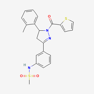 molecular formula C22H21N3O3S2 B2439265 N-{3-[5-(2-methylphenyl)-1-(thiophene-2-carbonyl)-4,5-dihydro-1H-pyrazol-3-yl]phenyl}methanesulfonamide CAS No. 833442-05-0