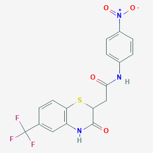 molecular formula C17H12F3N3O4S B2439274 N-(4-nitrophenyl)-2-[3-oxo-6-(trifluoromethyl)-3,4-dihydro-2H-1,4-benzothiazin-2-yl]acetamide CAS No. 302552-51-8