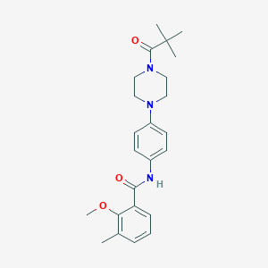 molecular formula C24H31N3O3 B243935 N-[4-[4-(2,2-dimethylpropanoyl)piperazin-1-yl]phenyl]-2-methoxy-3-methylbenzamide 