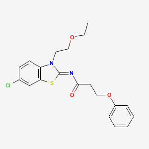 molecular formula C20H21ClN2O3S B2439351 N-[(2Z)-6-chloro-3-(2-ethoxyethyl)-2,3-dihydro-1,3-benzothiazol-2-ylidene]-3-phenoxypropanamide CAS No. 865162-54-5