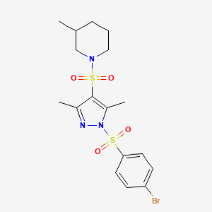 molecular formula C17H22BrN3O4S2 B2439354 1-{[1-(4-bromobenzenesulfonyl)-3,5-dimethyl-1H-pyrazol-4-yl]sulfonyl}-3-methylpiperidine CAS No. 957013-82-0
