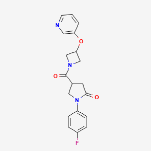 molecular formula C19H18FN3O3 B2439377 1-(4-Fluorophenyl)-4-(3-(pyridin-3-yloxy)azetidine-1-carbonyl)pyrrolidin-2-one CAS No. 1904127-02-1