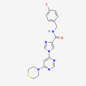 molecular formula C19H19FN6OS B2439385 N-[(4-fluorophenyl)methyl]-1-[6-(thiomorpholin-4-yl)pyrimidin-4-yl]-1H-imidazole-4-carboxamide CAS No. 1251595-60-4