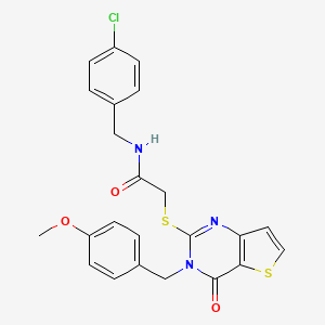 molecular formula C23H20ClN3O3S2 B2439410 N-[(4-chlorophenyl)methyl]-2-({3-[(4-methoxyphenyl)methyl]-4-oxo-3H,4H-thieno[3,2-d]pyrimidin-2-yl}sulfanyl)acetamide CAS No. 894244-07-6