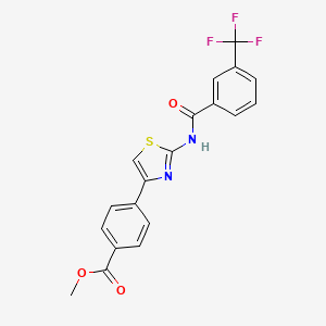 molecular formula C19H13F3N2O3S B2439417 Methyl 4-(2-(3-(trifluoromethyl)benzamido)thiazol-4-yl)benzoate CAS No. 477539-09-6