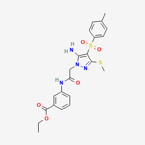 molecular formula C22H24N4O5S2 B2439429 ethyl 3-{2-[5-amino-4-(4-methylbenzenesulfonyl)-3-(methylsulfanyl)-1H-pyrazol-1-yl]acetamido}benzoate CAS No. 1019097-95-0