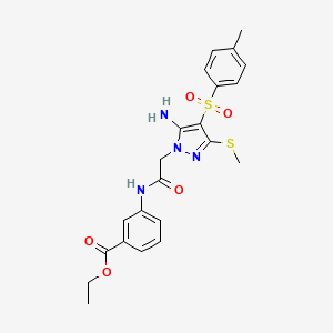 B2439429 ethyl 3-(2-(5-amino-3-(methylthio)-4-tosyl-1H-pyrazol-1-yl)acetamido)benzoate CAS No. 1019097-95-0