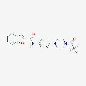 molecular formula C24H27N3O3 B243943 N-[4-[4-(2,2-dimethylpropanoyl)piperazin-1-yl]phenyl]-1-benzofuran-2-carboxamide 