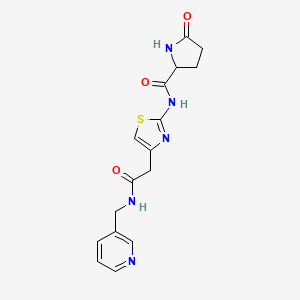 molecular formula C16H17N5O3S B2439468 5-oxo-N-(4-(2-oxo-2-((pyridin-3-ylmethyl)amino)ethyl)thiazol-2-yl)pyrrolidine-2-carboxamide CAS No. 1103993-97-0
