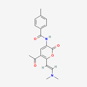 molecular formula C19H20N2O4 B2439475 N-{5-acetyl-6-[(E)-2-(dimethylamino)ethenyl]-2-oxo-2H-pyran-3-yl}-4-methylbenzenecarboxamide CAS No. 1164563-84-1