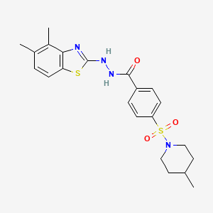 molecular formula C22H26N4O3S2 B2439503 N'-(4,5-dimethyl-1,3-benzothiazol-2-yl)-4-[(4-methylpiperidin-1-yl)sulfonyl]benzohydrazide CAS No. 851980-60-4