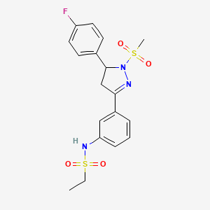 molecular formula C18H20FN3O4S2 B2439584 N-{3-[5-(4-fluorophenyl)-1-methanesulfonyl-4,5-dihydro-1H-pyrazol-3-yl]phenyl}ethane-1-sulfonamide CAS No. 851782-72-4