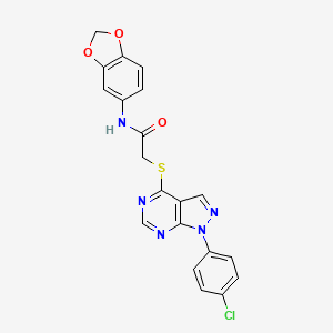 molecular formula C20H14ClN5O3S B2439608 N-(2H-1,3-benzodioxol-5-yl)-2-{[1-(4-chlorophenyl)-1H-pyrazolo[3,4-d]pyrimidin-4-yl]sulfanyl}acetamide CAS No. 578005-45-5