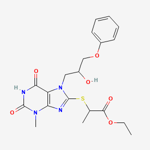 molecular formula C20H24N4O6S B2439631 ethyl 2-((7-(2-hydroxy-3-phenoxypropyl)-3-methyl-2,6-dioxo-2,3,6,7-tetrahydro-1H-purin-8-yl)thio)propanoate CAS No. 303970-68-5