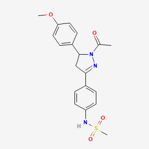 molecular formula C19H21N3O4S B2439638 N-[4-[2-acetyl-3-(4-methoxyphenyl)-3,4-dihydropyrazol-5-yl]phenyl]methanesulfonamide CAS No. 851717-67-4