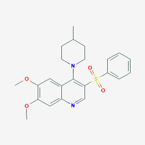 molecular formula C23H26N2O4S B2439660 3-(Benzenesulfonyl)-6,7-dimethoxy-4-(4-methylpiperidin-1-yl)quinoline CAS No. 872200-24-3