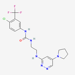 molecular formula C18H20ClF3N6O B2439662 1-(4-Chloro-3-(trifluoromethyl)phenyl)-3-(2-((5-(pyrrolidin-1-yl)pyridazin-3-yl)amino)ethyl)urea CAS No. 1796993-36-6