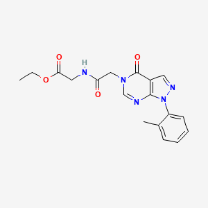 molecular formula C18H19N5O4 B2439672 Ethyl 2-[[2-[1-(2-methylphenyl)-4-oxopyrazolo[3,4-d]pyrimidin-5-yl]acetyl]amino]acetate CAS No. 895011-28-6