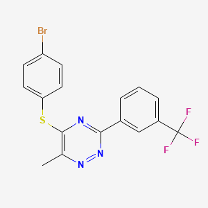 molecular formula C17H11BrF3N3S B2439681 5-[(4-Bromophenyl)sulfanyl]-6-methyl-3-[3-(trifluoromethyl)phenyl]-1,2,4-triazine CAS No. 339103-76-3