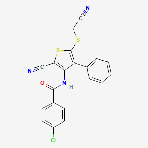 4-chloro-N-{2-cyano-5-[(cyanomethyl)sulfanyl]-4-phenyl-3-thienyl}benzenecarboxamide