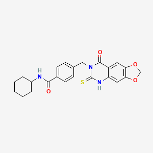 molecular formula C23H23N3O4S B2439704 N-cyclohexyl-4-({8-oxo-6-sulfanylidene-2H,5H,6H,7H,8H-[1,3]dioxolo[4,5-g]quinazolin-7-yl}methyl)benzamide CAS No. 688055-91-6