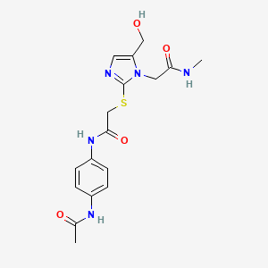 molecular formula C17H21N5O4S B2439714 N-(4-acetamidophenyl)-2-{[5-(hydroxymethyl)-1-[(methylcarbamoyl)methyl]-1H-imidazol-2-yl]sulfanyl}acetamide CAS No. 923220-87-5