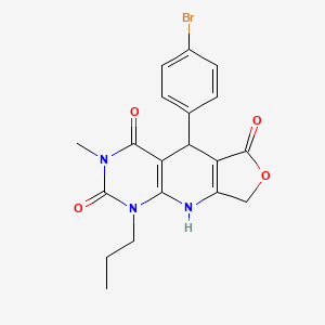 molecular formula C19H18BrN3O4 B2439730 8-(4-Bromophenyl)-11-methyl-13-propyl-5-oxa-2,11,13-triazatricyclo[7.4.0.0^{3,7}]trideca-1(9),3(7)-diene-6,10,12-trione CAS No. 848178-91-6