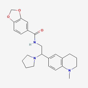 molecular formula C24H29N3O3 B2439742 N-(2-(1-methyl-1,2,3,4-tetrahydroquinolin-6-yl)-2-(pyrrolidin-1-yl)ethyl)benzo[d][1,3]dioxole-5-carboxamide CAS No. 922113-03-9