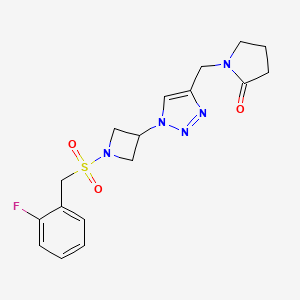 molecular formula C17H20FN5O3S B2439746 1-((1-(1-((2-fluorobenzyl)sulfonyl)azetidin-3-yl)-1H-1,2,3-triazol-4-yl)methyl)pyrrolidin-2-one CAS No. 2034563-56-7