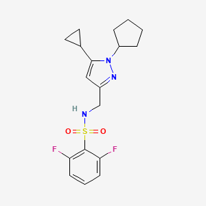 molecular formula C18H21F2N3O2S B2439793 N-((1-cyclopentyl-5-cyclopropyl-1H-pyrazol-3-yl)methyl)-2,6-difluorobenzenesulfonamide CAS No. 1448127-82-9