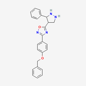 molecular formula C24H18N4O2 B2439827 3-(4-Phenylmethoxyphenyl)-5-(3-phenylpyrazolidin-4-yl)-1,2,4-oxadiazole CAS No. 2034564-28-6