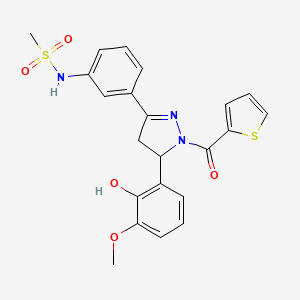 molecular formula C22H21N3O5S2 B2439834 N-(3-(5-(2-hydroxy-3-methoxyphenyl)-1-(thiophene-2-carbonyl)-4,5-dihydro-1H-pyrazol-3-yl)phenyl)methanesulfonamide CAS No. 923195-31-7