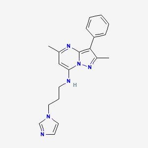 molecular formula C20H22N6 B2439862 N-(3-imidazol-1-ylpropyl)-2,5-dimethyl-3-phenylpyrazolo[1,5-a]pyrimidin-7-amine CAS No. 850751-43-8