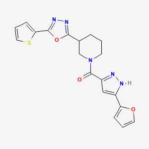 (3-(furan-2-yl)-1H-pyrazol-5-yl)(3-(5-(thiophen-2-yl)-1,3,4-oxadiazol-2-yl)piperidin-1-yl)methanone