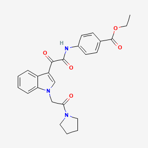 molecular formula C25H25N3O5 B2439965 ethyl 4-(2-oxo-2-(1-(2-oxo-2-(pyrrolidin-1-yl)ethyl)-1H-indol-3-yl)acetamido)benzoate CAS No. 872849-50-8