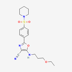 molecular formula C20H26N4O4S B2439994 5-((3-Ethoxypropyl)amino)-2-(4-(piperidin-1-ylsulfonyl)phenyl)oxazole-4-carbonitrile CAS No. 941267-27-2
