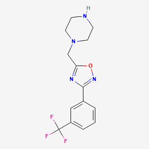 molecular formula C14H15F3N4O B2440000 1-({3-[3-(Trifluoromethyl)phenyl]-1,2,4-oxadiazol-5-yl}methyl)piperazine CAS No. 923877-39-8