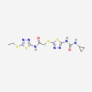 molecular formula C12H15N7O2S4 B2440013 2-((5-(3-cyclopropylureido)-1,3,4-thiadiazol-2-yl)thio)-N-(5-(ethylthio)-1,3,4-thiadiazol-2-yl)acetamide CAS No. 1327541-81-0
