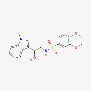 molecular formula C19H20N2O5S B2440023 N-(2-hydroxy-2-(1-methyl-1H-indol-3-yl)ethyl)-2,3-dihydrobenzo[b][1,4]dioxine-6-sulfonamide CAS No. 1448070-70-9