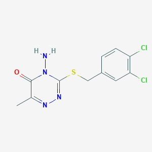 molecular formula C11H10Cl2N4OS B2440065 4-Amino-3-[(3,4-dichlorophenyl)methylsulfanyl]-6-methyl-1,2,4-triazin-5-one CAS No. 676458-38-1