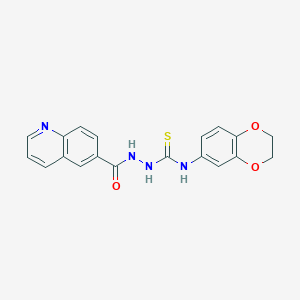 molecular formula C19H16N4O3S B2440072 N-(2,3-dihydro-1,4-benzodioxin-6-yl)-2-(6-quinolinylcarbonyl)-1-hydrazinecarbothioamide CAS No. 865659-32-1