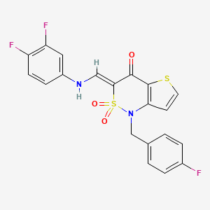molecular formula C20H13F3N2O3S2 B2440152 (3Z)-3-{[(3,4-difluorophenyl)amino]methylidene}-1-[(4-fluorophenyl)methyl]-1H,3H,4H-2lambda6-thieno[3,2-c][1,2]thiazine-2,2,4-trione CAS No. 894683-38-6