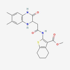 molecular formula C22H25N3O4S B2440160 methyl 2-[2-(6,7-dimethyl-3-oxo-1,2,3,4-tetrahydroquinoxalin-2-yl)acetamido]-4,5,6,7-tetrahydro-1-benzothiophene-3-carboxylate CAS No. 1033591-71-7