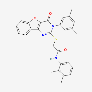 molecular formula C28H25N3O3S B2440210 N-(2,3-dimethylphenyl)-2-{[5-(3,5-dimethylphenyl)-6-oxo-8-oxa-3,5-diazatricyclo[7.4.0.0^{2,7}]trideca-1(9),2(7),3,10,12-pentaen-4-yl]sulfanyl}acetamide CAS No. 872208-30-5