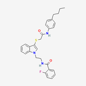 molecular formula C29H30FN3O2S B2440217 N-{2-[3-({[(4-butylphenyl)carbamoyl]methyl}sulfanyl)-1H-indol-1-yl]ethyl}-2-fluorobenzamide CAS No. 851714-73-3