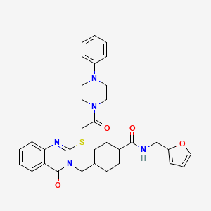 molecular formula C33H37N5O4S B2440293 N-[(furan-2-yl)methyl]-4-[(4-oxo-2-{[2-oxo-2-(4-phenylpiperazin-1-yl)ethyl]sulfanyl}-3,4-dihydroquinazolin-3-yl)methyl]cyclohexane-1-carboxamide CAS No. 422292-89-5