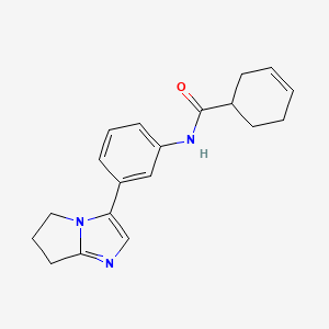molecular formula C19H21N3O B2440366 N-(3-{5H,6H,7H-PYRROLO[1,2-A]IMIDAZOL-3-YL}PHENYL)CYCLOHEX-3-ENE-1-CARBOXAMIDE CAS No. 1428370-79-9