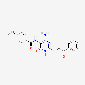 molecular formula C20H18N4O4S B2440452 N-(4-amino-6-oxo-2-((2-oxo-2-phenylethyl)thio)-1,6-dihydropyrimidin-5-yl)-4-methoxybenzamide CAS No. 888420-48-2